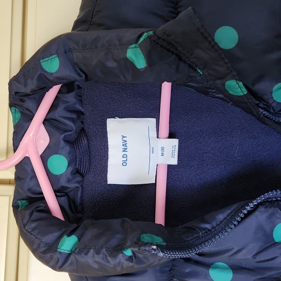 Old Navy Kids Puffer Vest,  Navy Blue with Green Dots , Size (M) - Picture 3 of 6